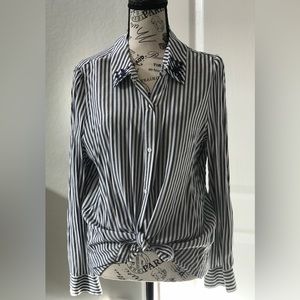 Vince Camuto Women’s Striped Blouse with Flower Detail